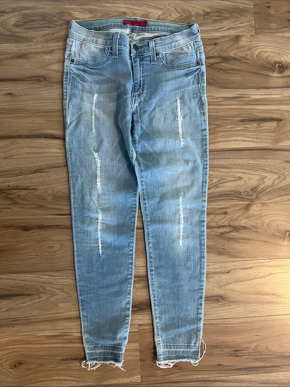 GJG Boutique Blue Skinny Stretchy Jeans with Distressed Ankles